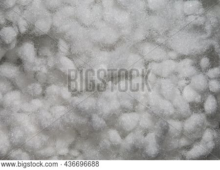 Synthetic Fiber, White Synthetic Winterizer On A Black Background. Polyester Fiber, Siliconized Holo