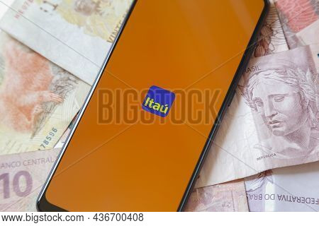 Minas Gerais, Brazil - September 19, 2021: Screen Of The Itau Bank Application