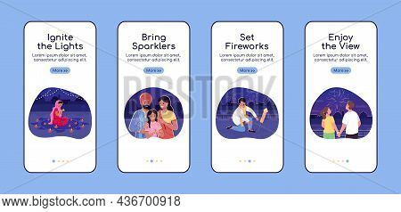 Diwali Celebration Onboarding Mobile App Screen Flat Vector Template. Walkthrough Website 4 Steps Wi