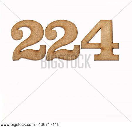 Number 224 In Wood, Isolated On White Background