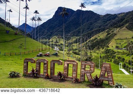 Salento, Colombia - July 2021. The Beautiful Cocora Valley With The Famous Morrogacho Hill On The Ba