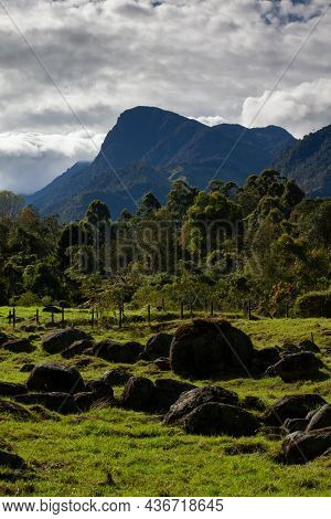 Beautiful Landscape At The Cocora Valley With The Famous Morrogacho Hill On The Background