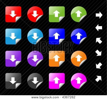 Collectie van Multi-gekleurde kleverige Vector iconen met pijlen voor een routebeschrijving. Gemakkelijk te bewerken, elke grootte.