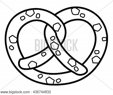 Pretzel - Baked Product - Vector Linear Illustration For Logo Or Sign Coloring. Outline. Salted Brez