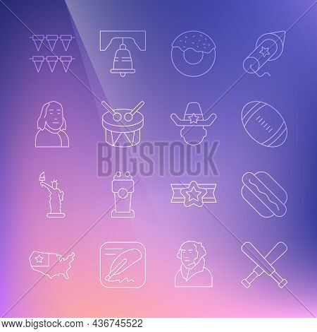 Set Line Crossed Baseball Bat, Hotdog Sandwich, American Football, Donut, Drum Drum Sticks, Benjamin