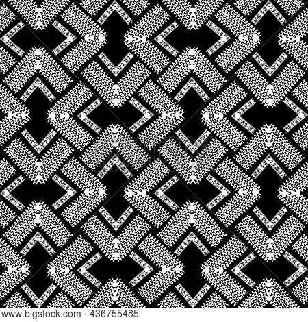 Zigzag Seamless Pattern. Chevron Vector Black And White Background. Repeat Zig Zag Lines Backdrop. T