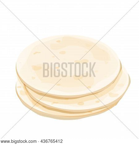 Lavash, Tortilla. Mexican Cuisine Ingredient In Cartoon Style Isolated On White Background. Fast Foo