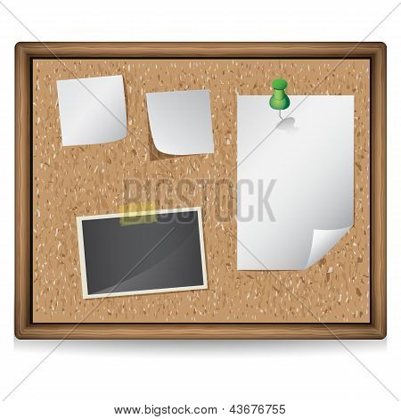 ภาพประกอบของกระดานกับบันทึกย่อเปล่าและภาพถ่าย