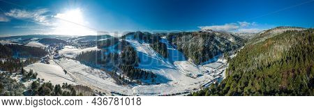 Panoramic aerial winter view of the ski center Vysne Ruzbachy, north Slovakia