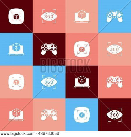 Set Pop Art 3d Modeling, 360 Degree View, And Gamepad Icon. Vector
