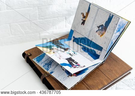 Photo Book With Wooden Cover. Unfolded Photobook. Sample Photobook.