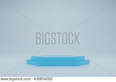3d Pastel Blue Hexahedral Podium On Light Background