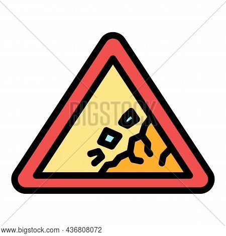 Rockfall Sign Icon. Outline Rockfall Sign Vector Icon Color Flat Isolated