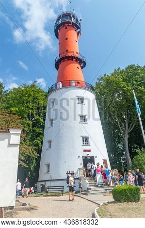 Rozewie, Poland - July 21, 2021: Baltic Sea Lighthouse In Rozewie Village.