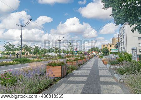 Wladyslawowo, Poland - July 21, 2021: Pavement On Hallera Street In Wladyslawowo.