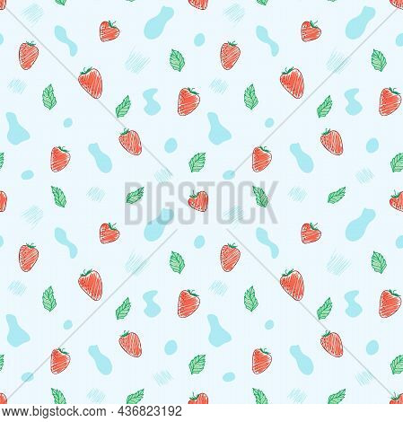 Pattern With Strawberries, Leaves And Water. Suitable For Background, Website, Wallpaper, On Fabric,