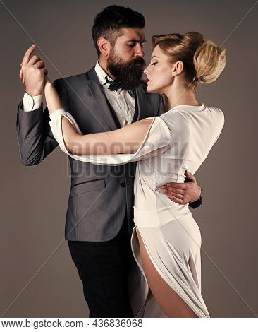 Passion And Love Concept. Ballroom Dancing. Couple Dance. Dancing, Salsa, Tango, Waltz. Couple In Te