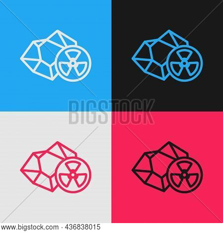 Pop Art Line Radioactive Icon Isolated On Color Background. Radioactive Toxic Symbol. Radiation Haza