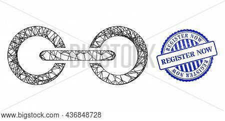 Vector Network Chain Link Frame, And Register Now Blue Rosette Grunge Stamp Seal. Wire Carcass Net I