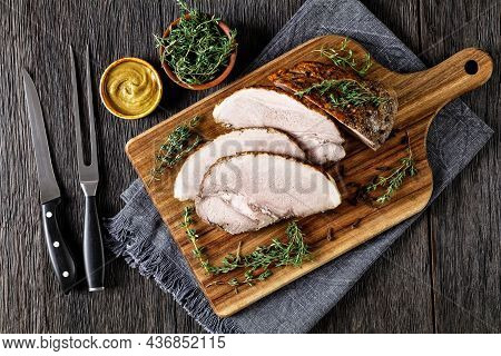Veprova Pecene, Bohemian Pork Roast, Pork Shoulder Roasted Whole In The Oven Served On A Wooden Boar