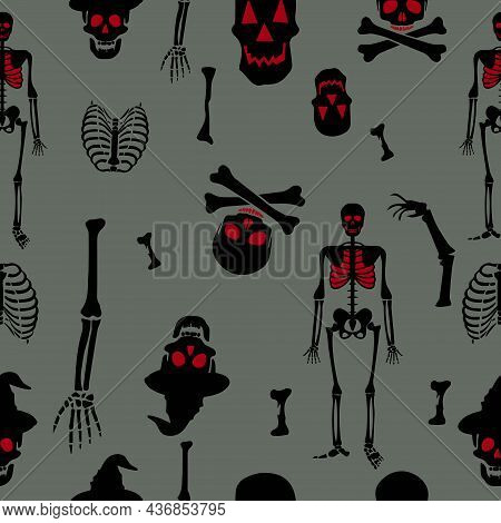 Horror Skeleton And Body Parts  Seamless Pattern