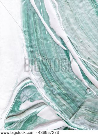 Liquid Acrylic, Oil Paint On Canvas. Mix Of White, Green, Beige, Mint. Fluid Paintings. Resin Art. S
