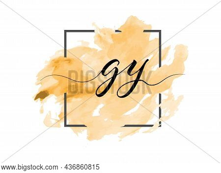 Calligraphic Lowercase Letters G And Y Are Written In A Solid Line On A Colored Background In A Fram