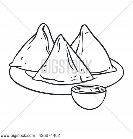 Asian Street Food. Samosa. Black And White Logo. Vector Illustration On White Background
