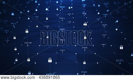 Data Protection Background Is A Concept In Cybersecurity And Privacy Technology. A Small Padlock Bin