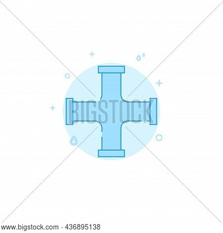 Pipe Cross Vector Icon. Plumbing Flat Illustration. Filled Line Style. Blue Monochrome Design. Edita