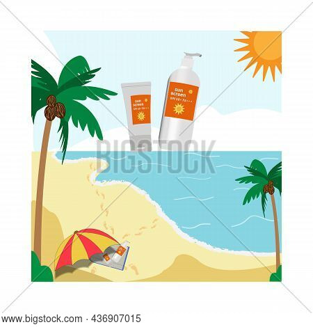 Summer Vector Illustration Of Beach Mats And Seaside