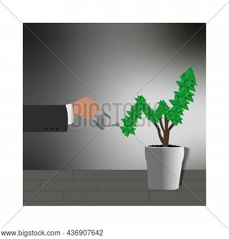 Businessman Watering Business Tree. Planning And Growing Strategy Business Concept. Vector Flat Illu