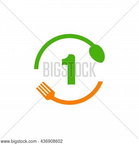Restaurant Logo Design On Letter 1 With Spoon And Fork Concept Template. Kitchen Tools, Food Icon. C