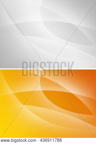Set Of Two Abstract Backgrounds With Overlapping Light Waves - Illustration In Orange Tones And Gray