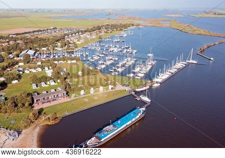 Aerial from sailing boats at the Fluessen lake in Friesland the Netherlands