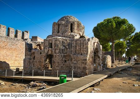 Alanya , Turkey- October 20, 2020: The Byzantine Church inside old Alanya castle , Alanya, Turkey.