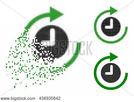 Decomposed Pixelated Clockwise Rotation Pictogram With Halftone Version. Vector Destruction Effect F