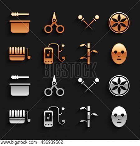 Set Music Player, Leaf Plant Nature, Facial Cosmetic Mask, Bamboo Stems With Leaves, Sauna Bucket An