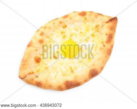 Fresh Delicious Adjarian Khachapuri Isolated On White, Top View