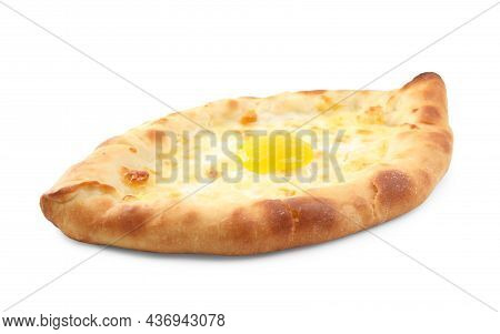 Fresh Delicious Adjarian Khachapuri Isolated On White