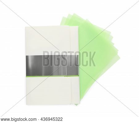 Package Of Facial Oil Blotting Tissues Isolated On White, Top View. Mattifying Wipes