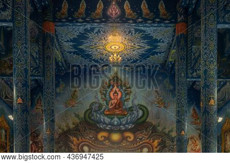 Chiang Rai, Thailand - Sep 05, 2020 : Elaborate Sculptures Inside The Buddhist Church At The Famous 