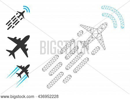 Web Network Supersonic Airplane Flight Vector Icon, And Bonus Icons. Flat 2d Carcass Created From Su