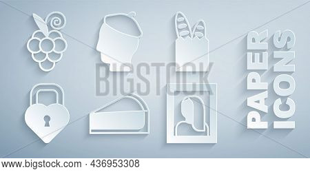 Set Cherry Cheesecake Slice, French Baguette Bread, Castle In The Shape Of Heart, Portrait Picture M