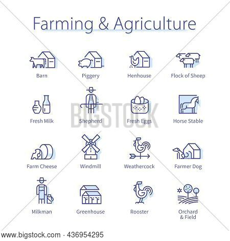 Farming, Agriculture Concept. Pig, Cow Barn, Sheep