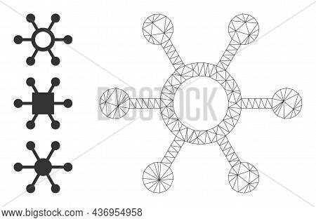 Web Net Central Links Vector Icon, And Additional Icons. Flat 2d Carcass Created From Central Links 
