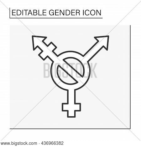 Transgender Symbol Line Icon. Combination Of Male And Female Sign With A Third Gender Strikethrough 