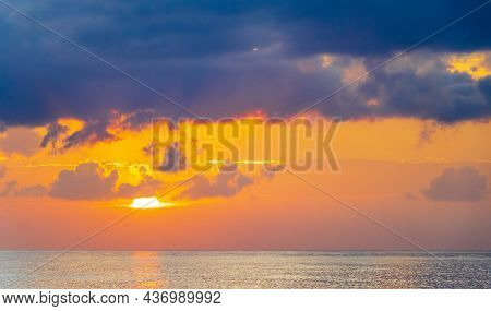 The Most Beautiful Colorful Golden Sunset Ialysos Beach Rhodes Greece.