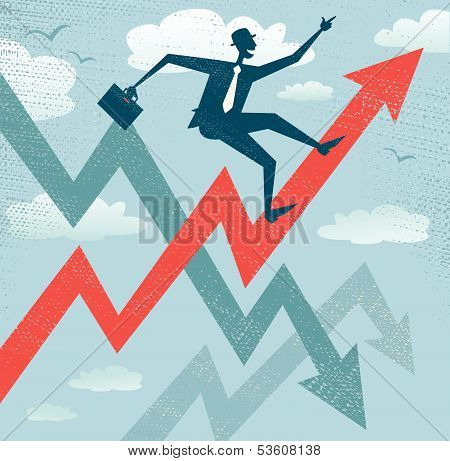 Abstract Businessman Climbs the Sales Chart.