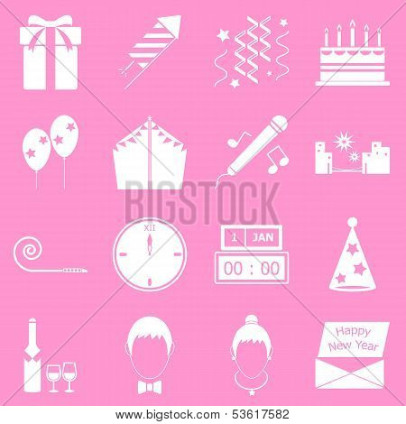 New Year Icons On Pink Background